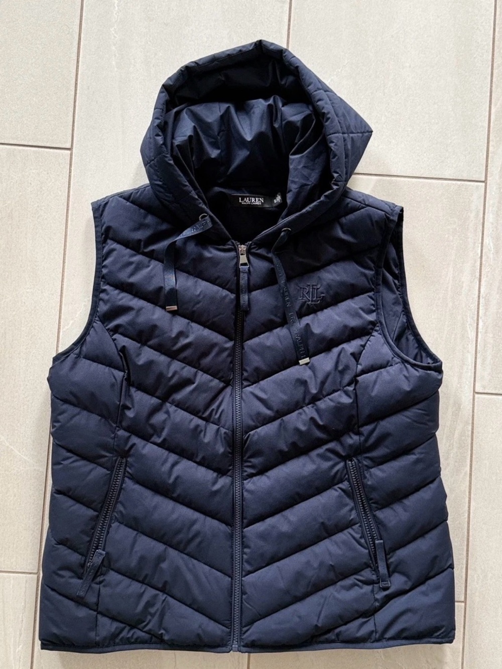 Lauren Ralph Lauren Women’s XL Hooded Puffer Vest Navy Blue Full Zip